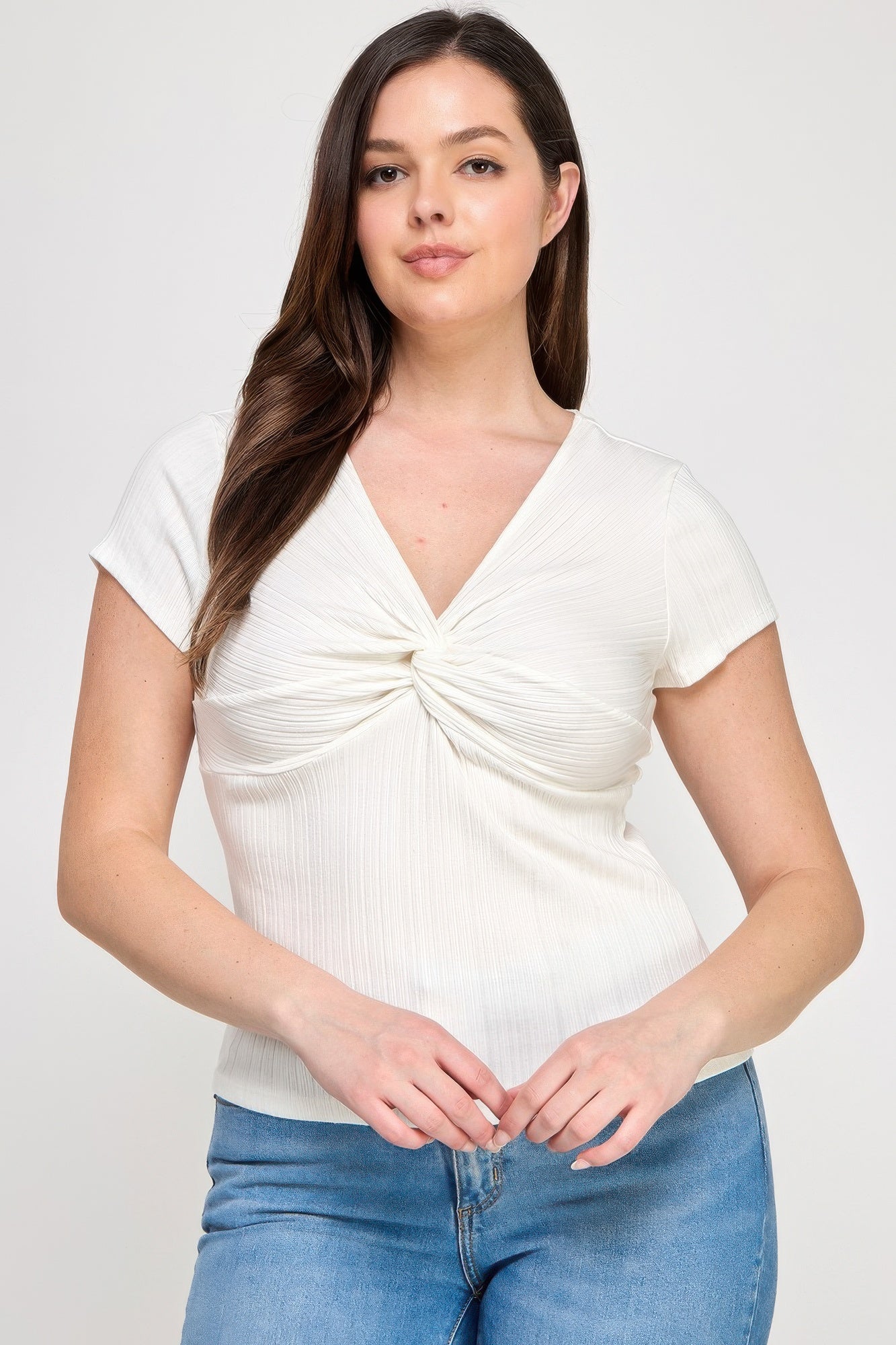 Plus Size Variegated Knit Rib Twist Front Top        