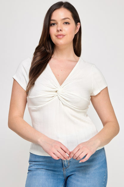 Plus Size Variegated Knit Rib Twist Front Top        
