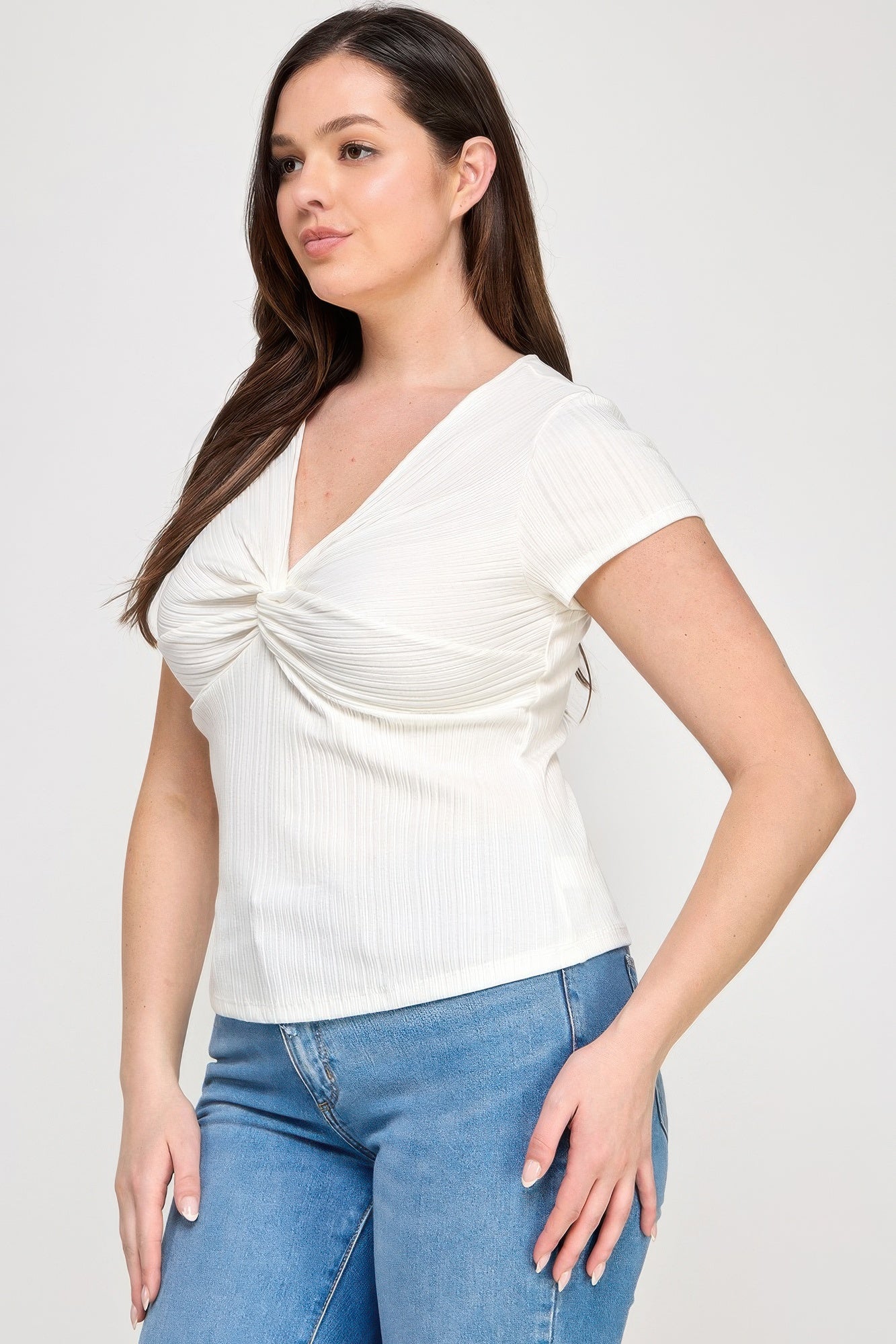 Plus Size Variegated Knit Rib Twist Front Top        