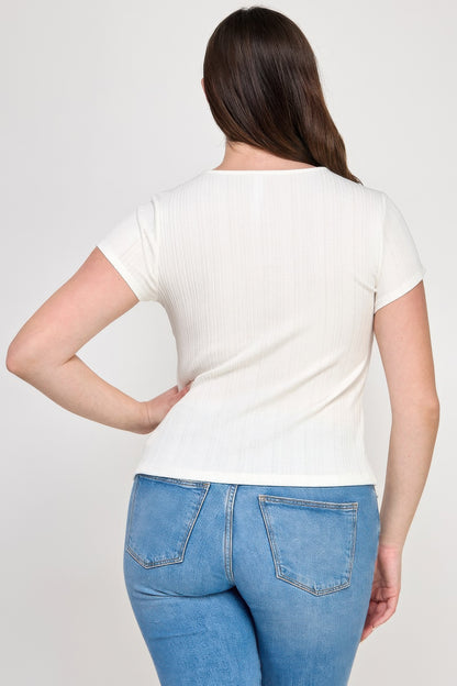 Plus Size Variegated Knit Rib Twist Front Top        
