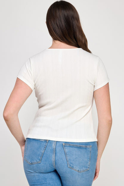 Plus Size Variegated Knit Rib Twist Front Top        