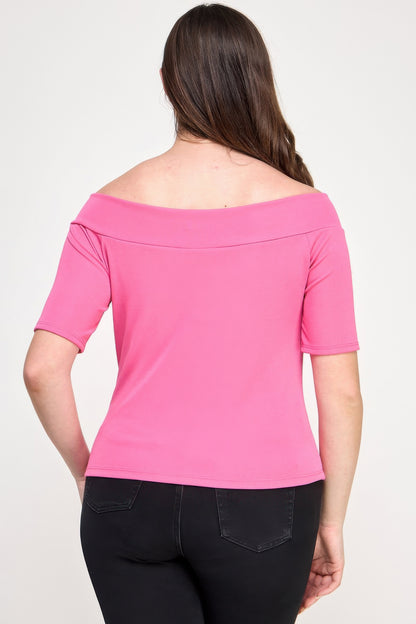 Plus Size Off The Shoulder Knit Rib Twist Knot Top       