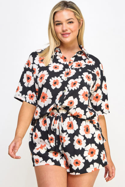 Plus Button Down Shirt And Shorts Set    