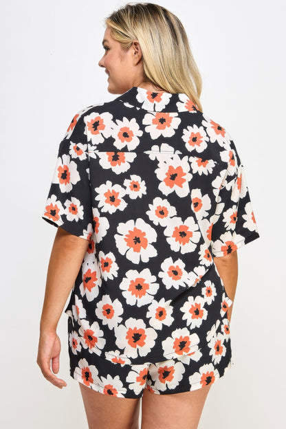 Plus Button Down Shirt And Shorts Set    