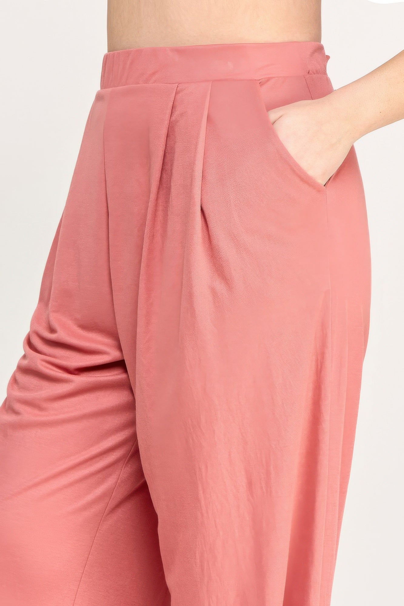 Plus Size Knit Linen Pleated Wide Leg Pants      