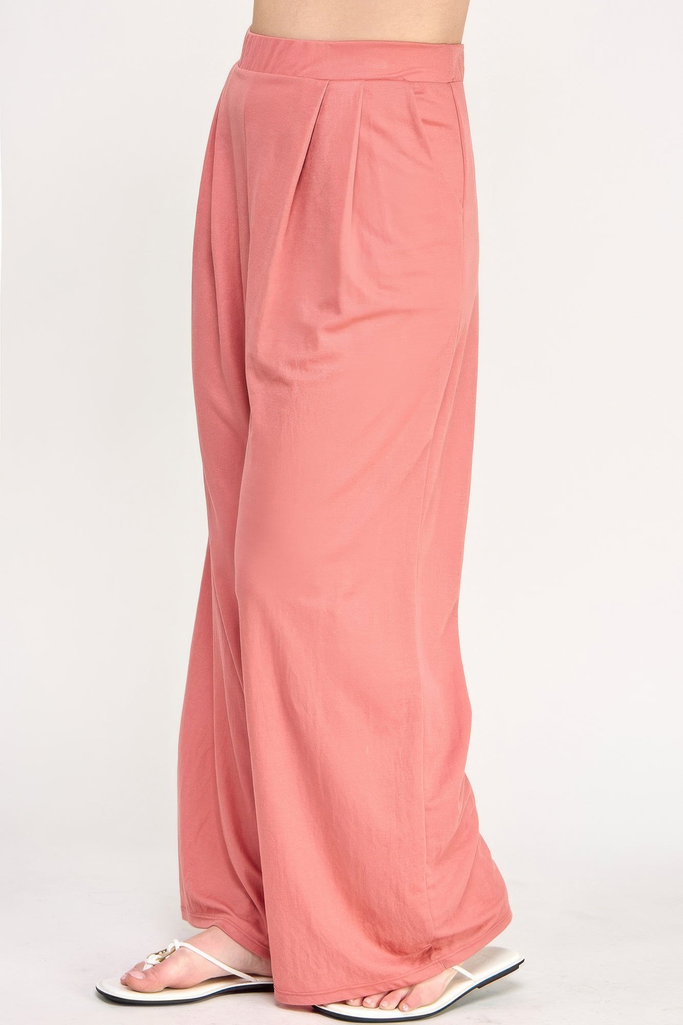 Plus Size Knit Linen Pleated Wide Leg Pants      