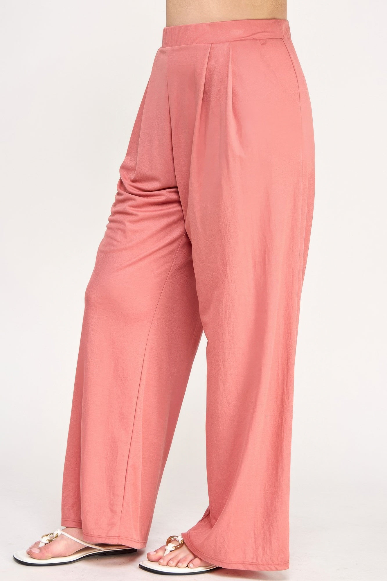 Plus Size Knit Linen Pleated Wide Leg Pants      