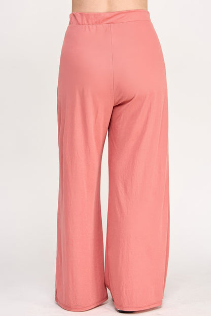 Plus Size Knit Linen Pleated Wide Leg Pants      