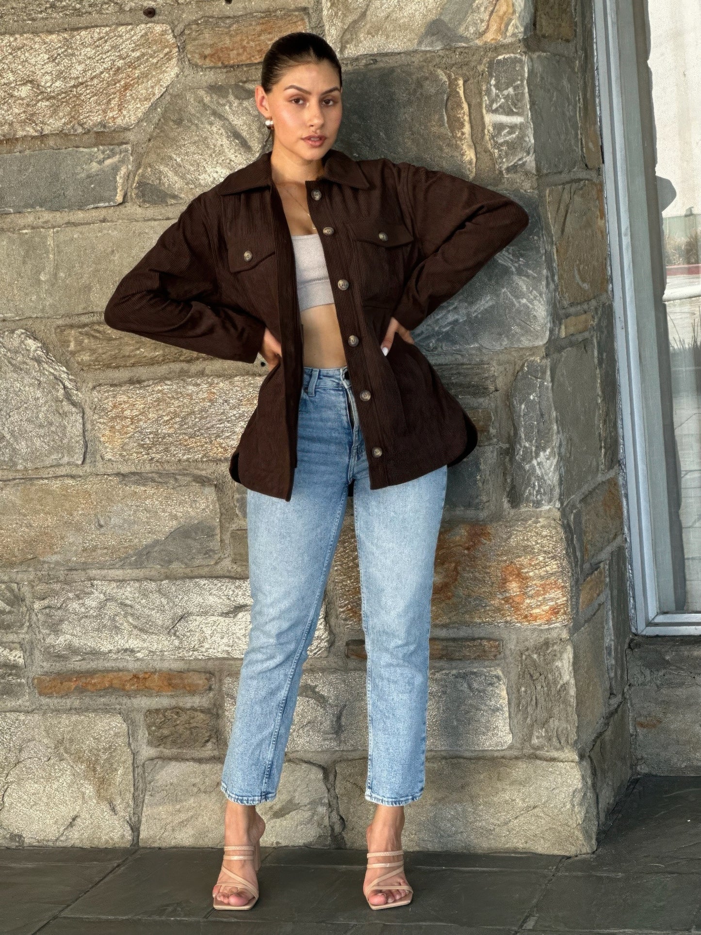 Oversized Corduroy Shacket Button Down Utility     