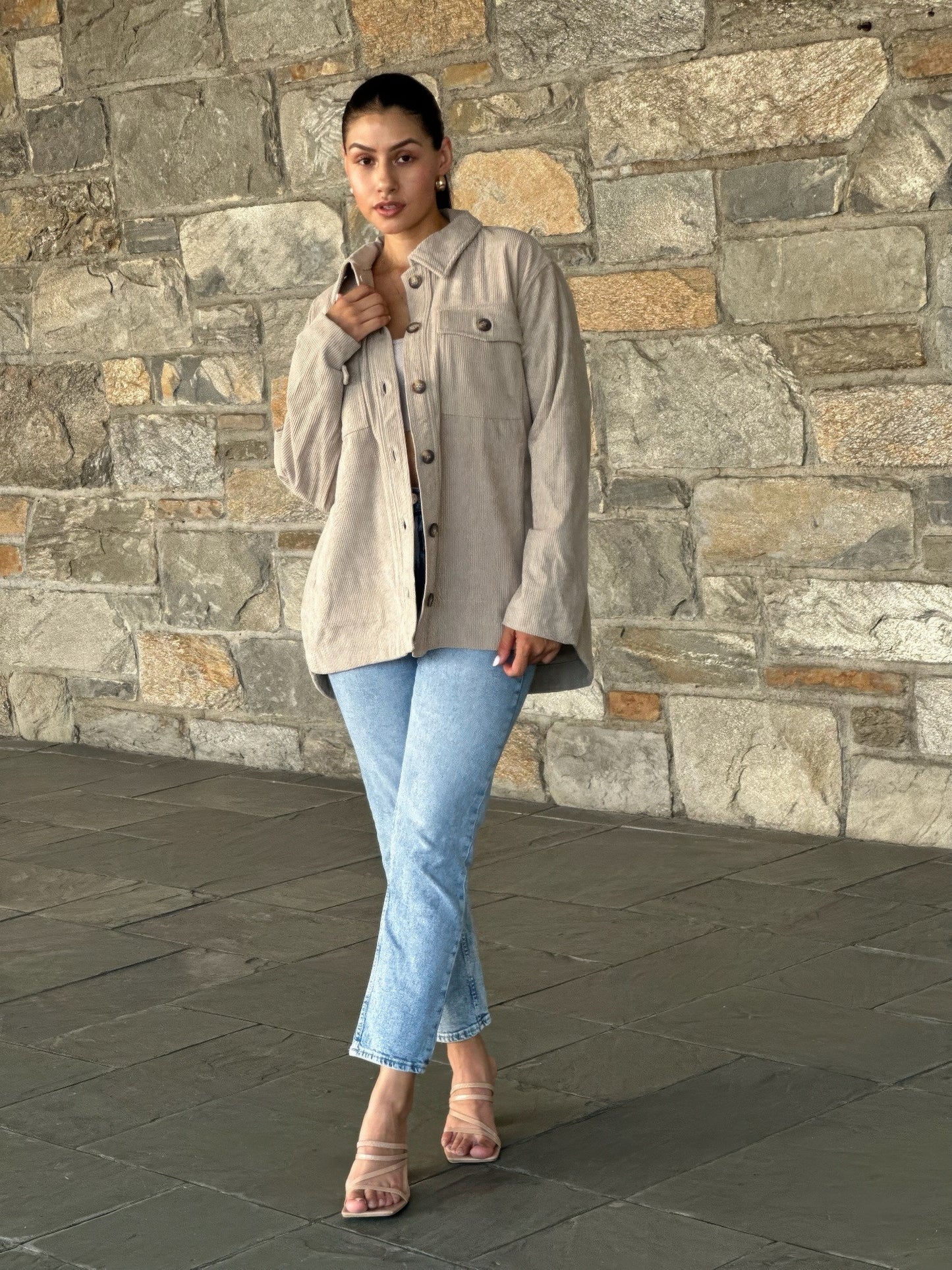Oversized Corduroy Shacket Button Down Utility     