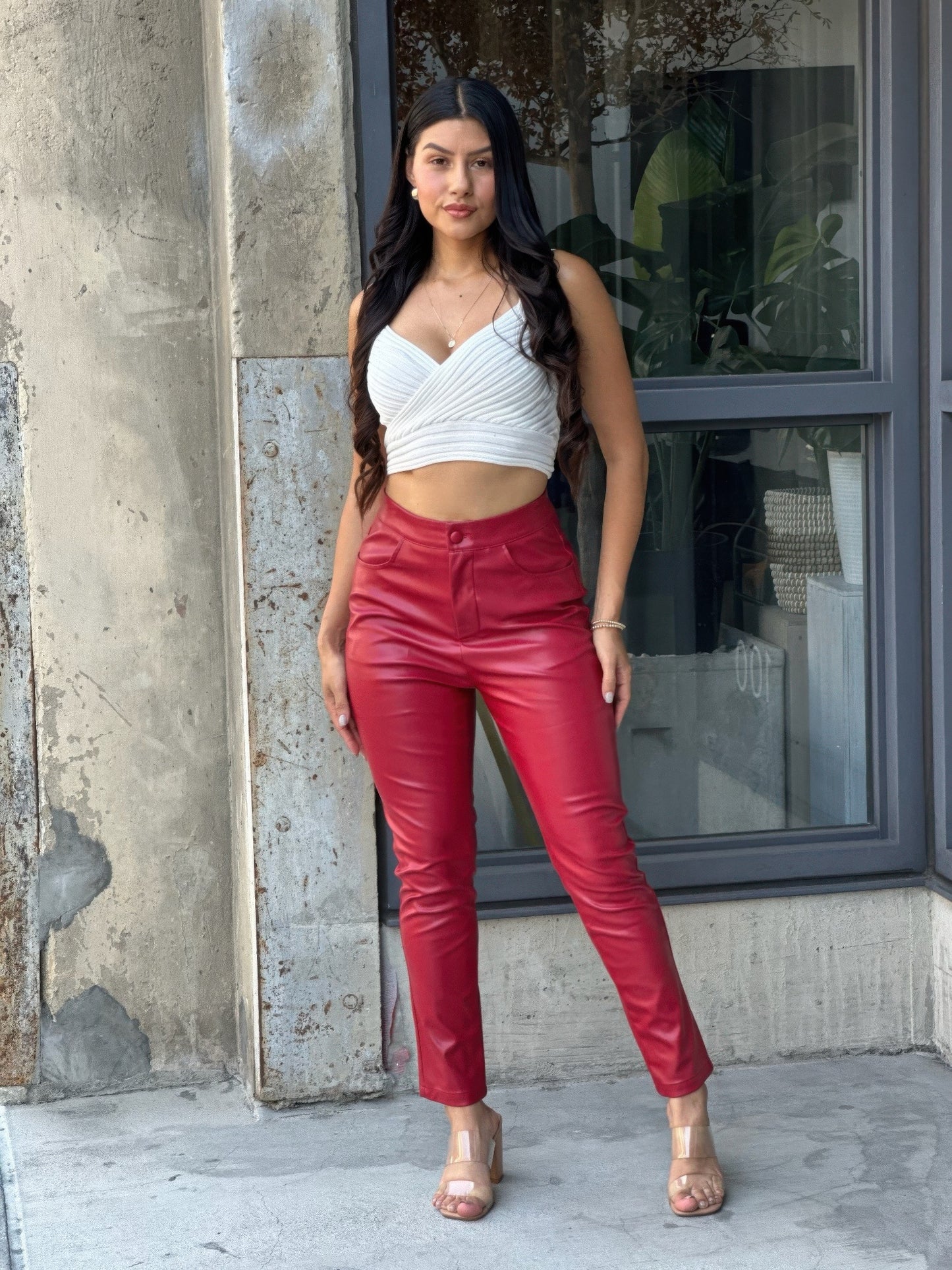 High Waisted Faux Leather Pu Skinny Jeans   