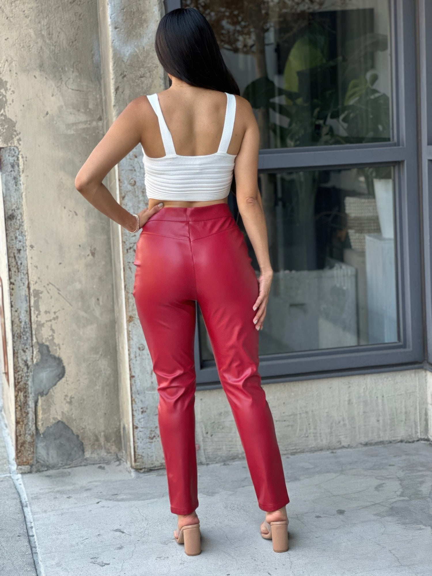 High Waisted Faux Leather Pu Skinny Jeans   
