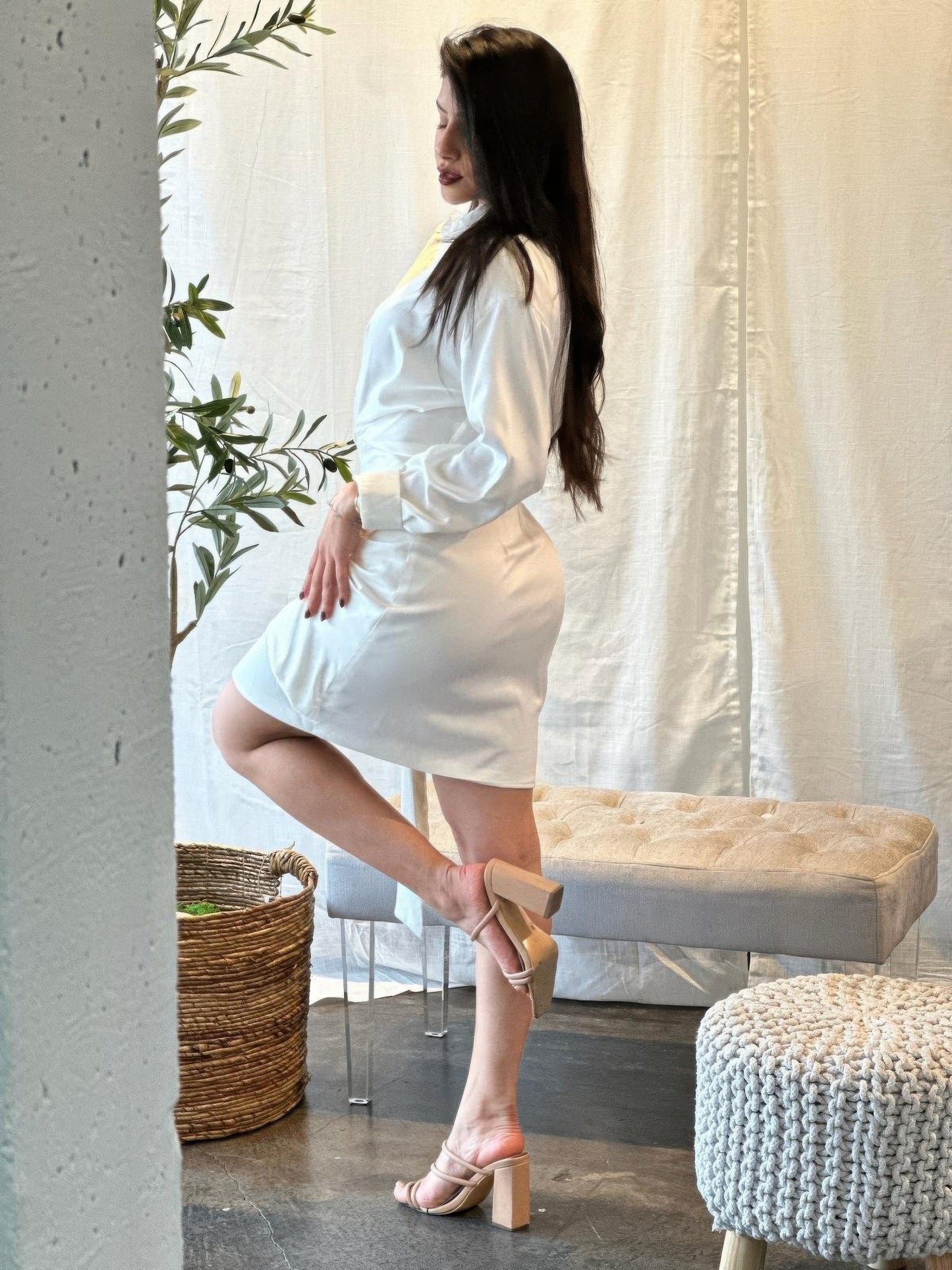 Wrap Satin Long Sleeve Button Down Mini Dress      