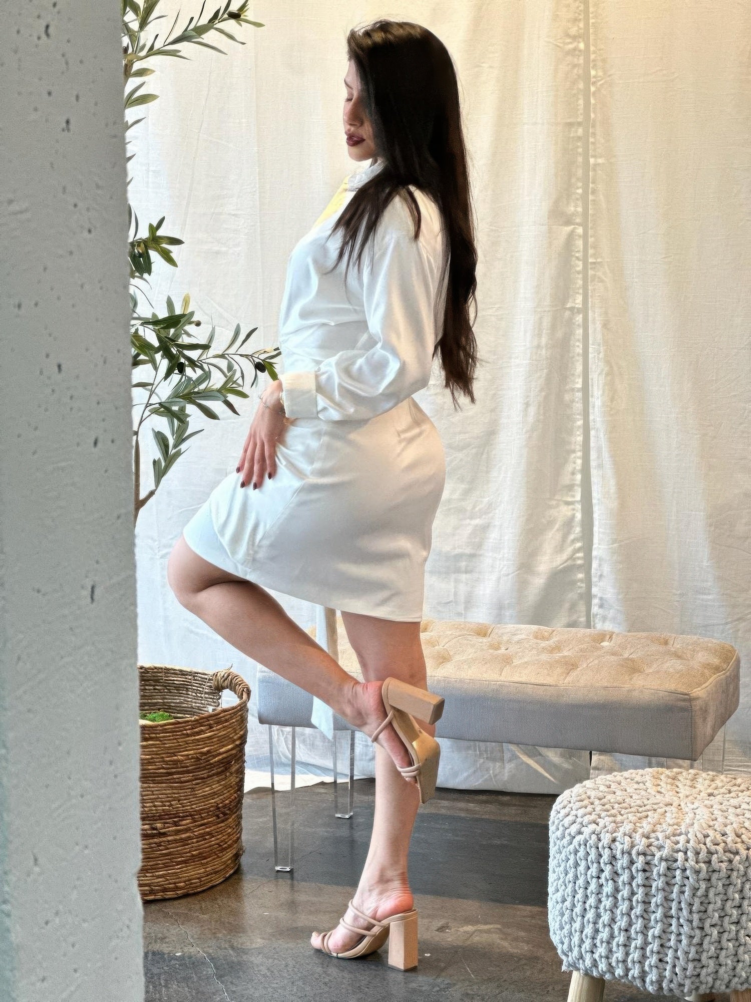 Wrap Satin Long Sleeve Button Down Mini Dress      
