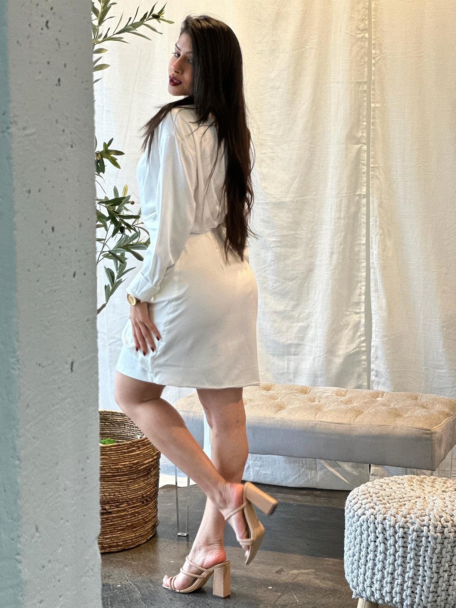 Wrap Satin Long Sleeve Button Down Mini Dress      