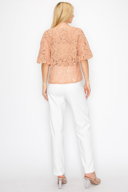Floral Embroidered Crochet Lace Boxy Blouse Top   