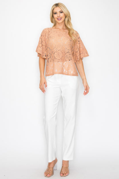 Floral Embroidered Crochet Lace Boxy Blouse Top   