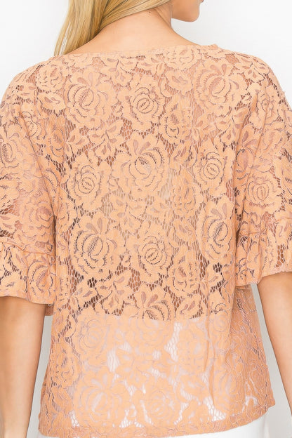Floral Embroidered Crochet Lace Boxy Blouse Top   
