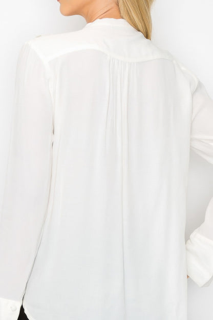 Ruffle Detail Front Tie V-neck Long Sleeve Blouse