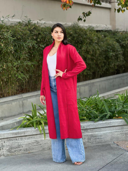 Clover Fine Knit Midi Cardi Cardigan With Pockets       