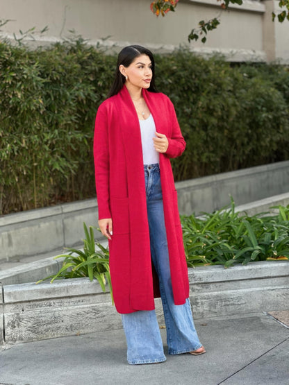Clover Fine Knit Midi Cardi Cardigan With Pockets       