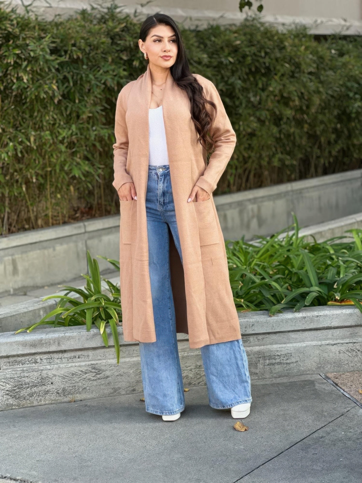 Clover Fine Knit Midi Cardi Cardigan With Pockets       