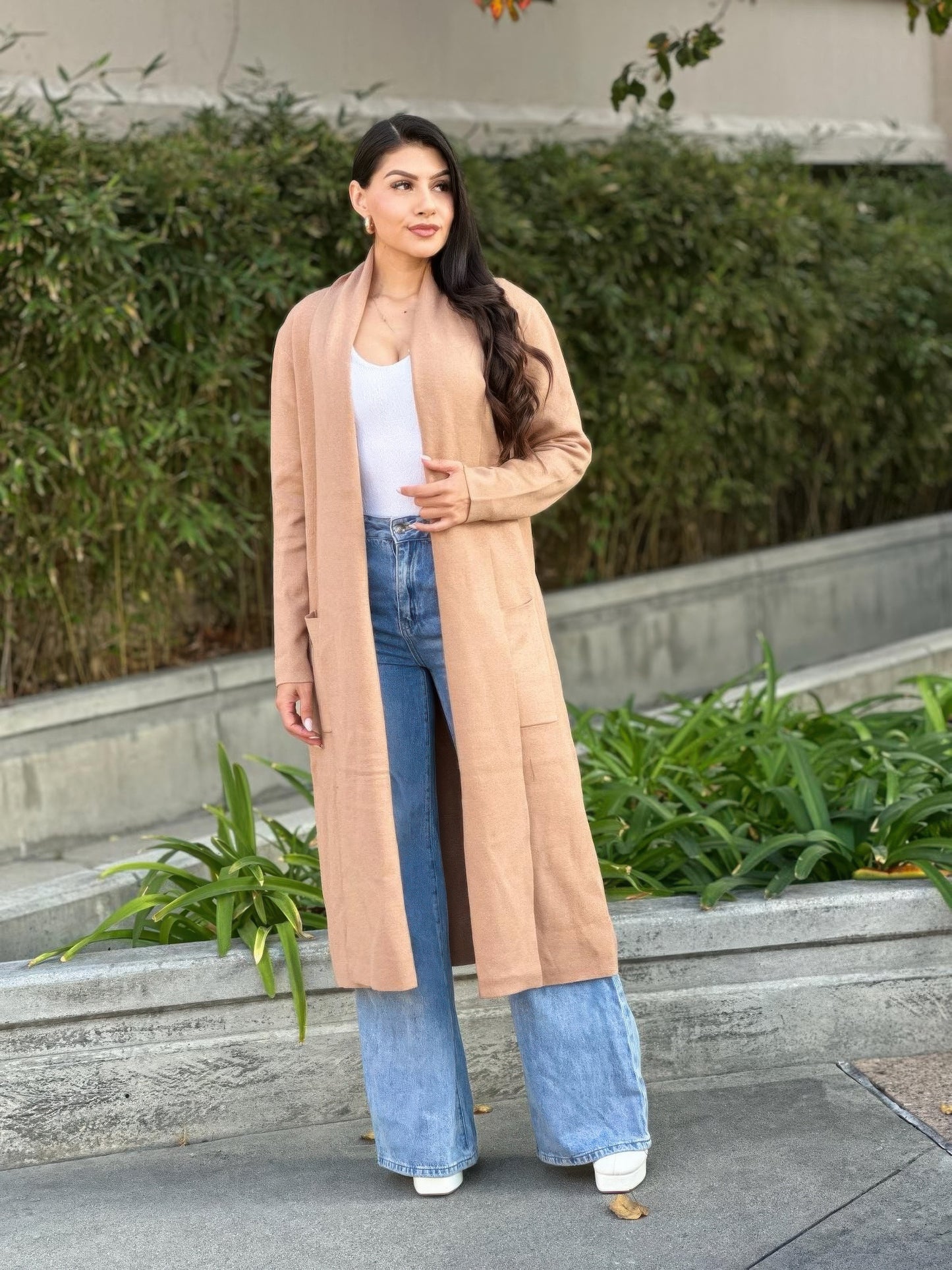 Clover Fine Knit Midi Cardi Cardigan With Pockets       