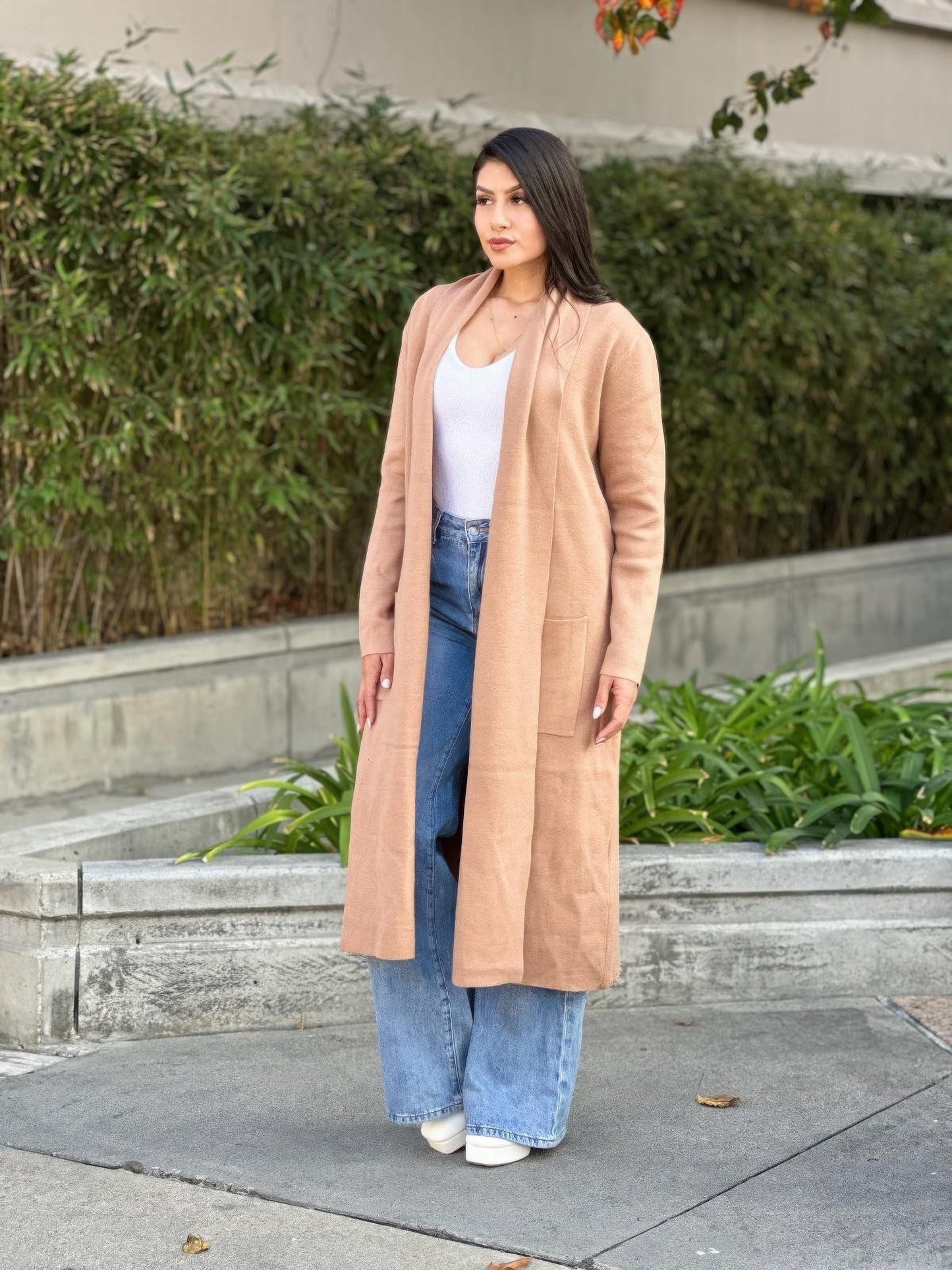 Clover Fine Knit Midi Cardi Cardigan With Pockets       