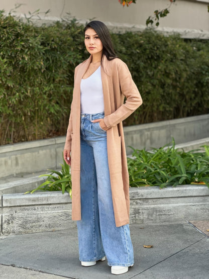 Clover Fine Knit Midi Cardi Cardigan With Pockets       