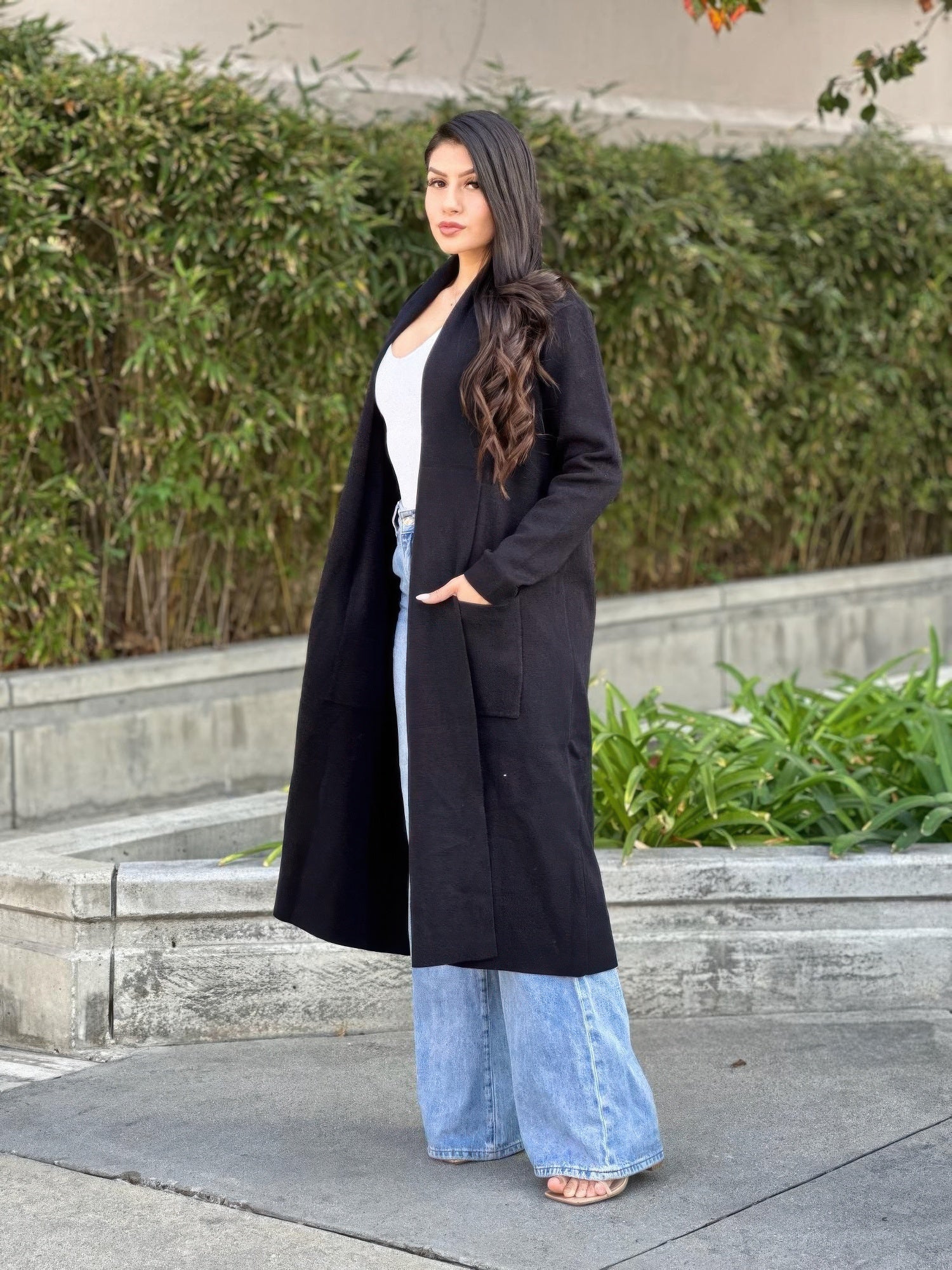 Clover Fine Knit Midi Cardi Cardigan With Pockets       