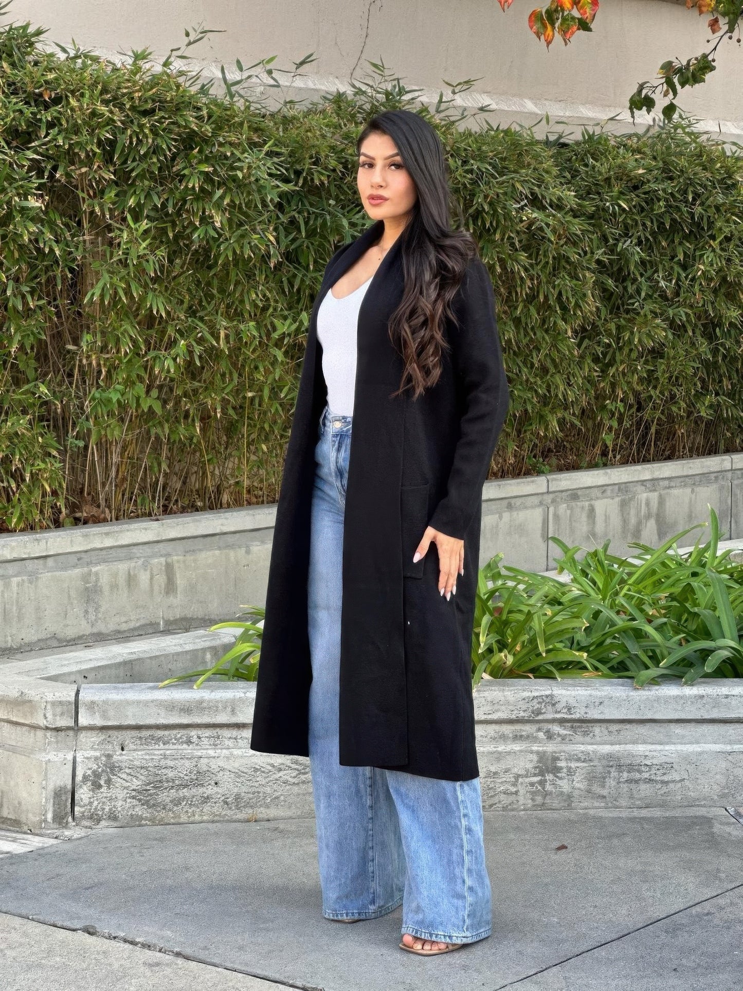 Clover Fine Knit Midi Cardi Cardigan With Pockets       
