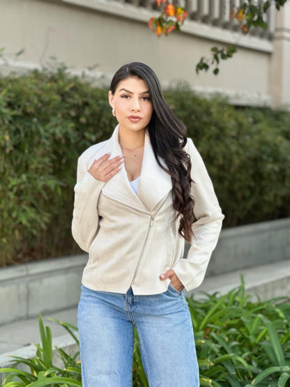 Suede Women's Biker Zip Up Jacket With Pockets     
