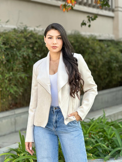 Suede Women's Biker Zip Up Jacket With Pockets     