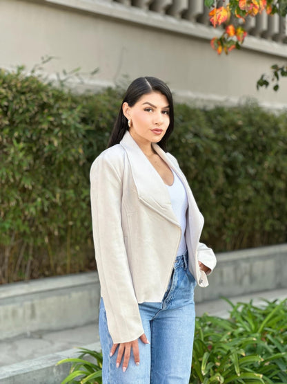 Suede Women's Biker Zip Up Jacket With Pockets     
