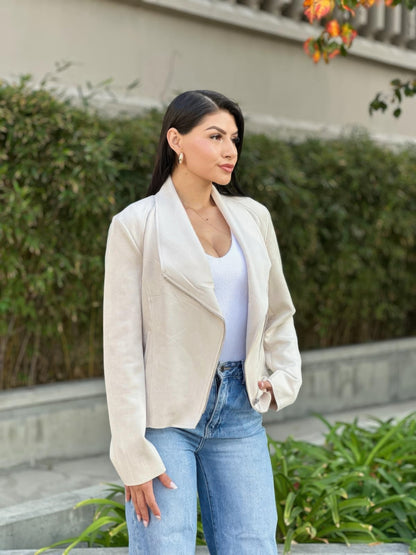 Suede Women's Biker Zip Up Jacket With Pockets     