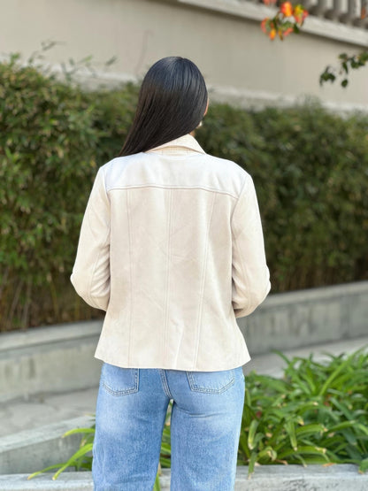 Suede Women's Biker Zip Up Jacket With Pockets     