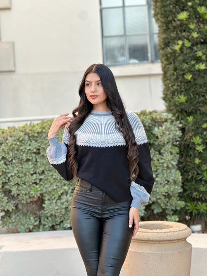 Neutral Color Block Knit Pull Out Sweater             