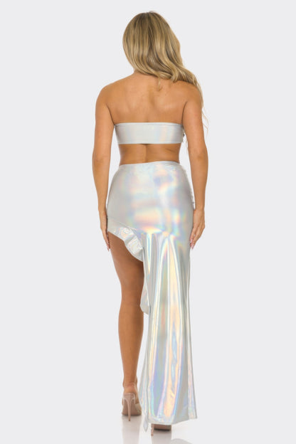 Metallic Sequin Crop Top & Skirt Set        