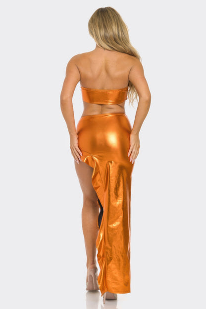 Metallic Sequin Crop Top & Skirt Set 