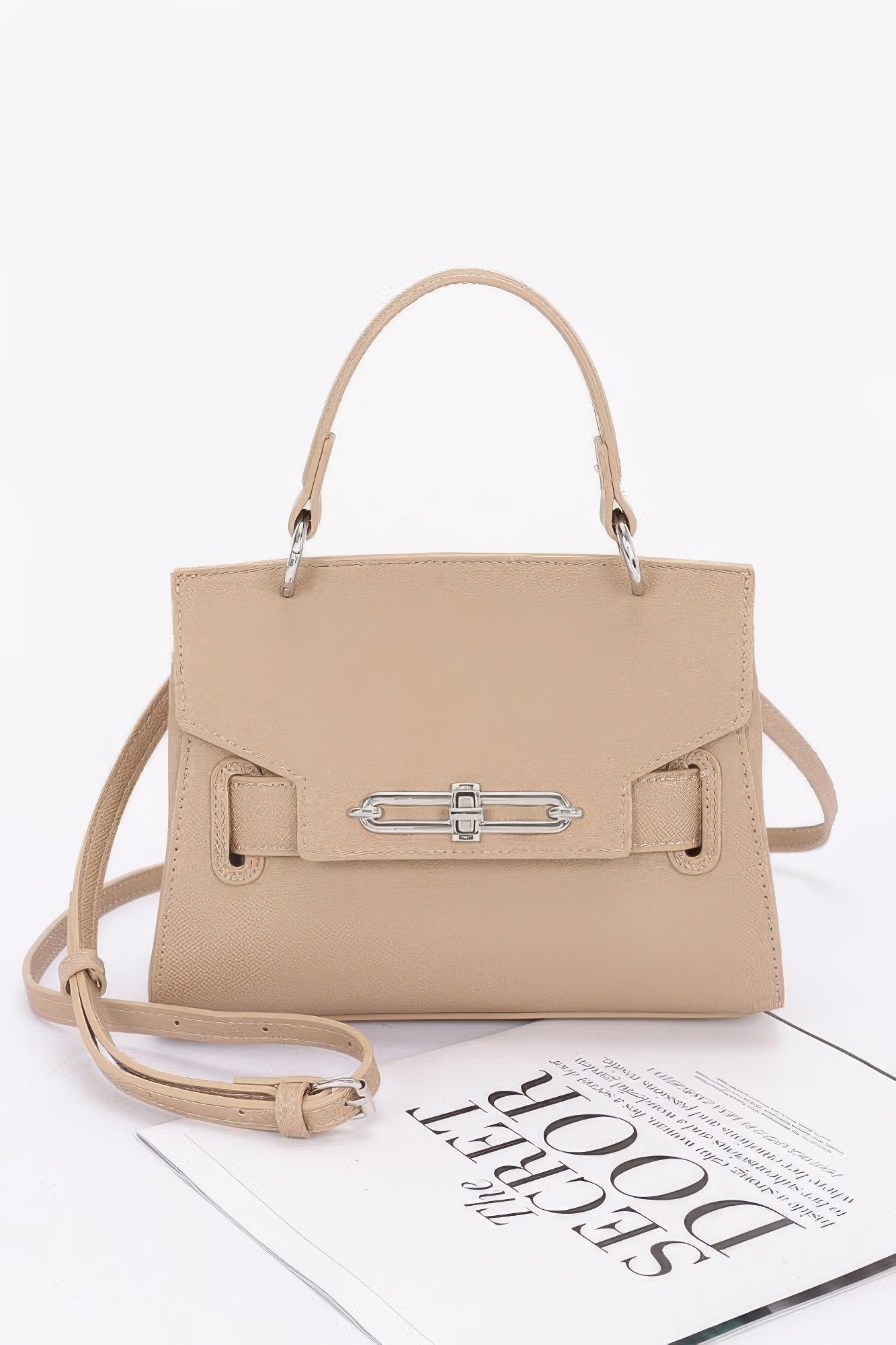 Faux Leather Top Handle Flap Bag