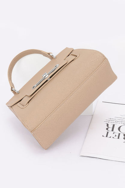 Faux Leather Top Handle Flap Bag