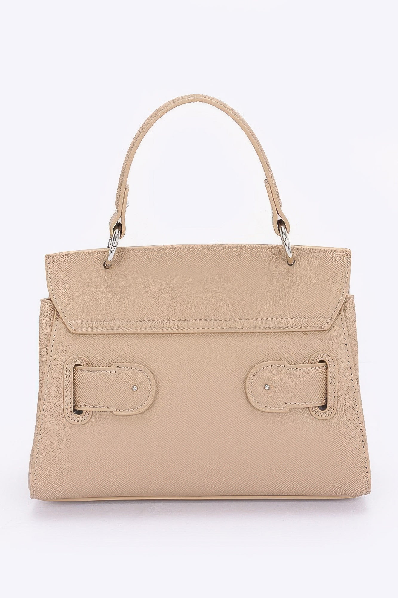 Faux Leather Top Handle Flap Bag
