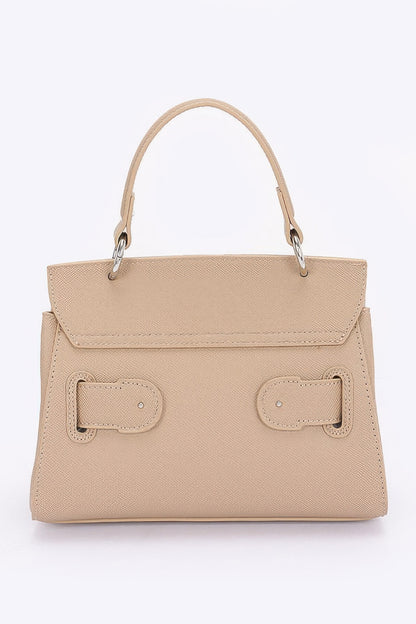 Faux Leather Top Handle Flap Bag