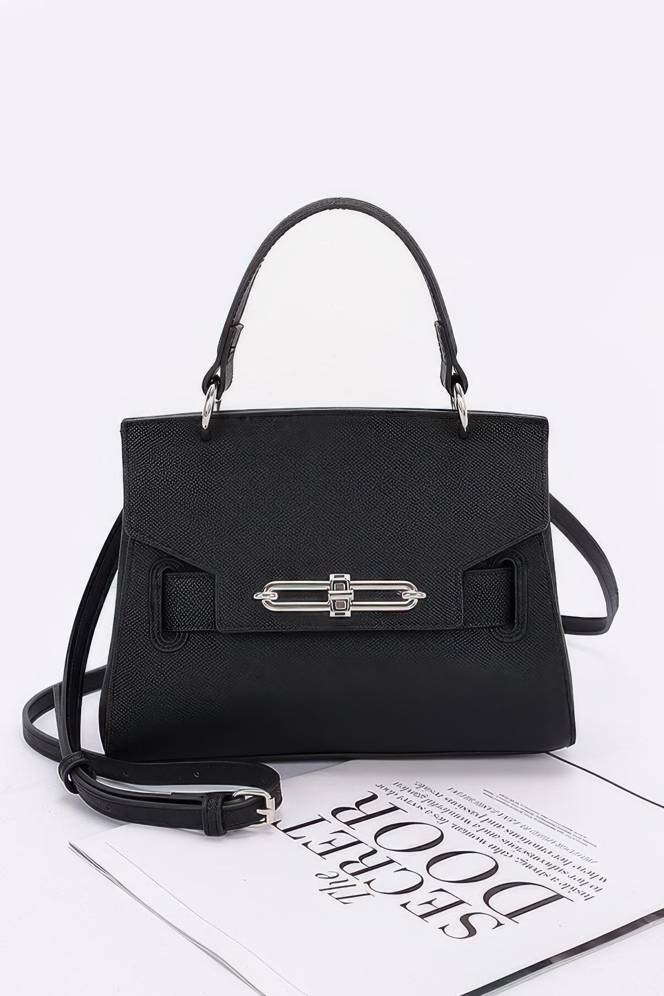 Faux Leather Top Handle Flap Bag