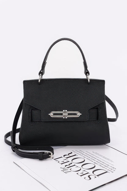 Faux Leather Top Handle Flap Bag