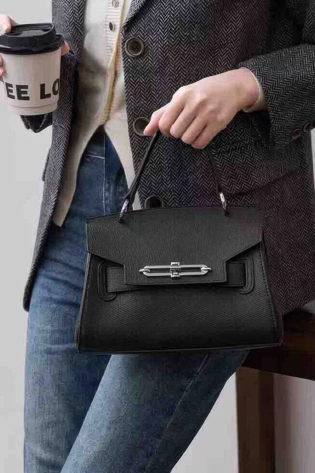 Faux Leather Top Handle Flap Bag