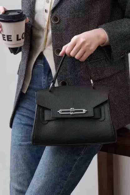 Faux Leather Top Handle Flap Bag