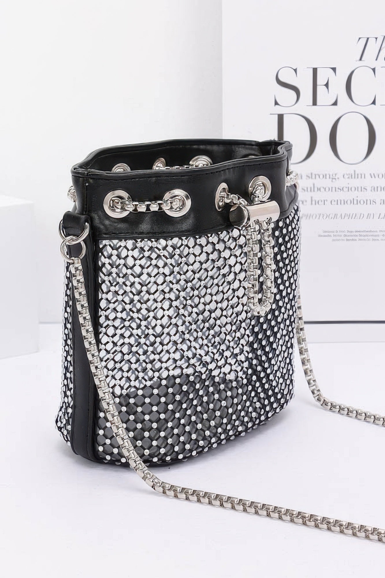 Rhinestone Mesh Tube Bag