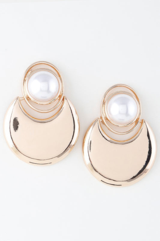 Modern Pearl Crescent Drop Earrings