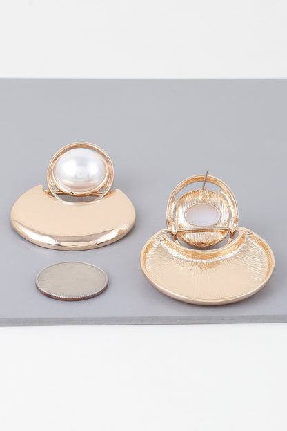 Modern Pearl Crescent Drop Earrings